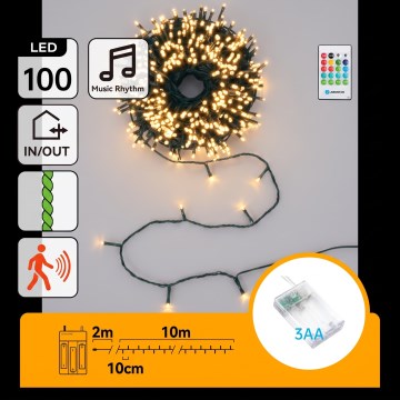 Aigostar - Guirlande de Noël LED dimmable d'extérieur avec détecteur de mouvement 100xLED/3xAA 12m blanc chaud + télécommande