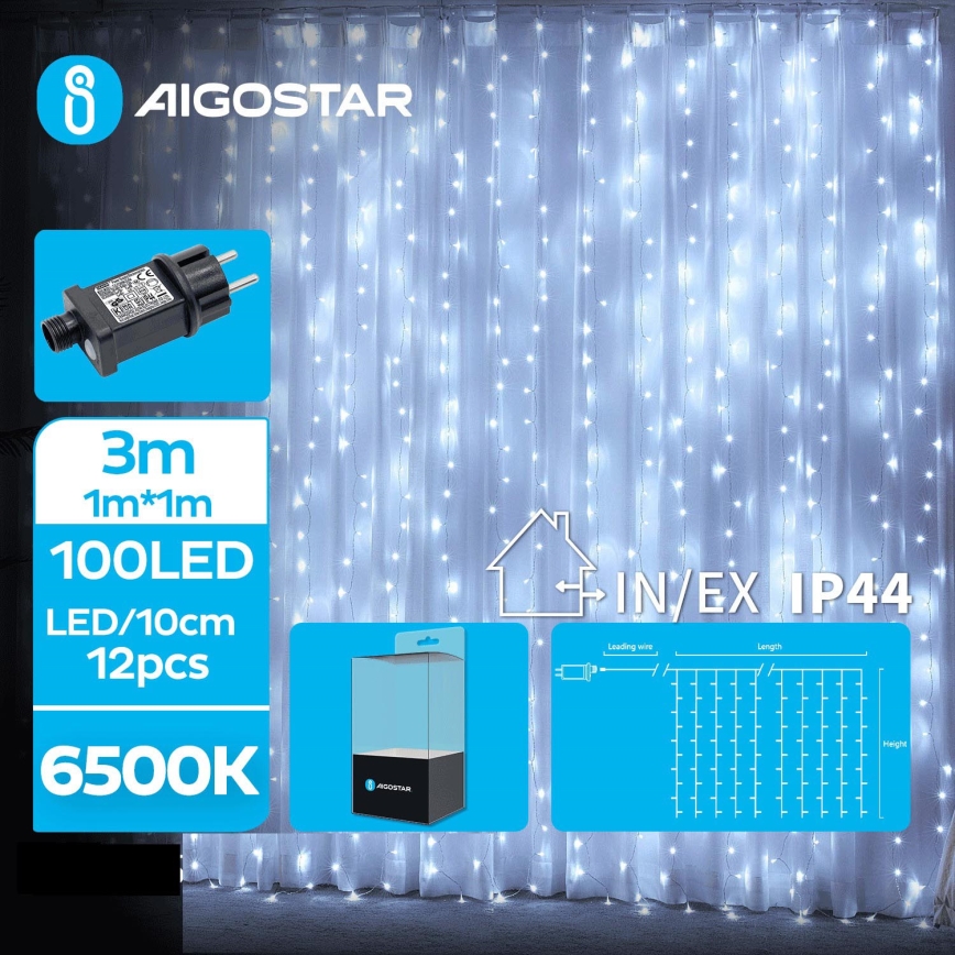 Aigostar - Guirlande de Noël LED extérieure 100xLED/8 fonctions 4x1m IP44 blanc froid