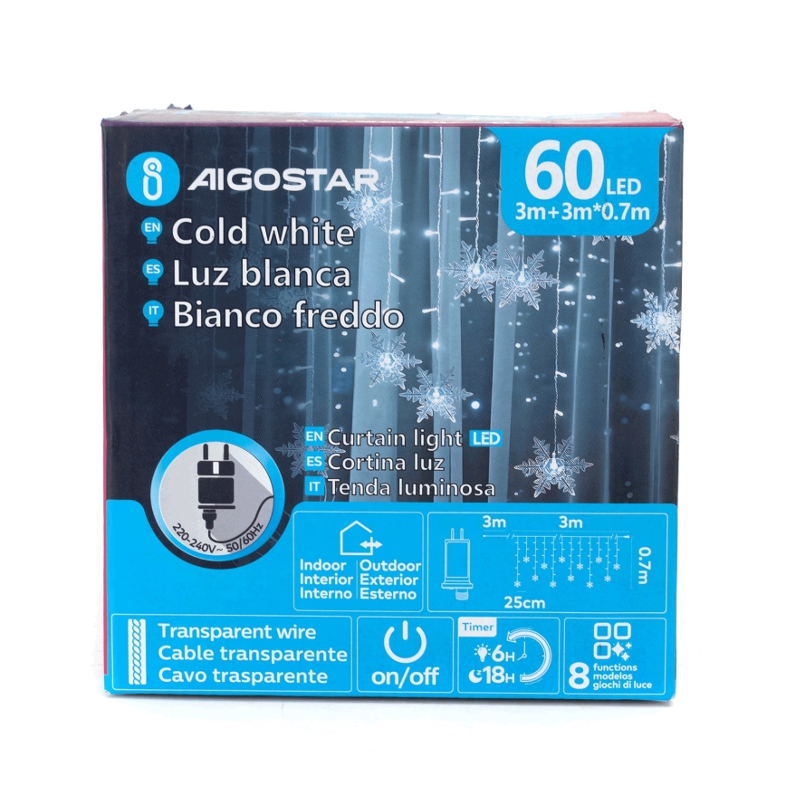 Aigostar - Guirlande lumineuse LED d'extérieur 120xLED/8 fonctions 3x0,7m IP44 blanc froid + télécommande