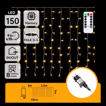 Aigostar - Guirlande de Noël LED extérieure 150xLED/6W/230V/8 fonctions 1,5x1m IP44 blanc chaud + télécommande