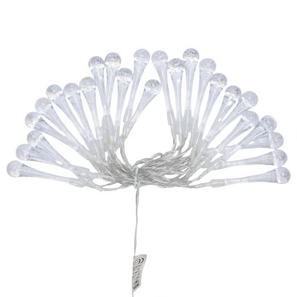 Aigostar - Guirlande LED extérieure 25 LED, 8 fonctions, 3xAA, 2,5 m, IP44, blanc chaud, gouttes
