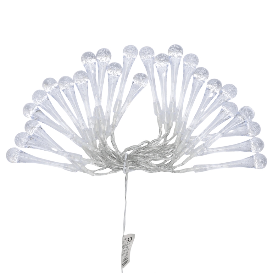 Aigostar - Guirlande LED extérieure 25 LED, 8 fonctions, 3xAA, 2,5 m, IP44, blanc chaud, gouttes