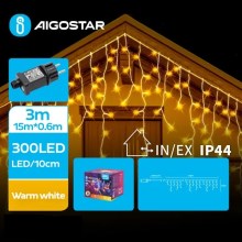 Aigostar - Guirlande de Noël LED extérieure 300xLED/8 fonctions 18x0,6m IP44 blanc chaud