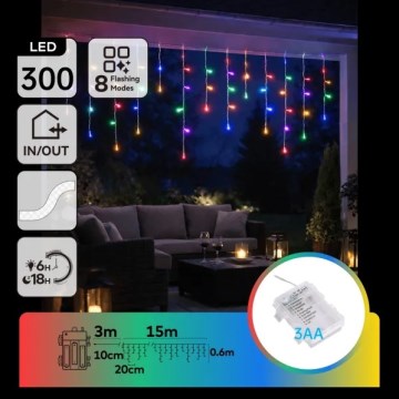 Aigostar - Guirlande de Noël LED extérieure 300xLED/8 fonctions 3xAA 18x0,6 m IP44 multicolore