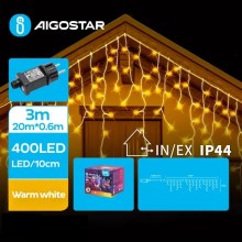 Aigostar - Guirlande de Noël LED extérieure 400xLED/8 fonctions 23x0,6m IP44 blanc chaud
