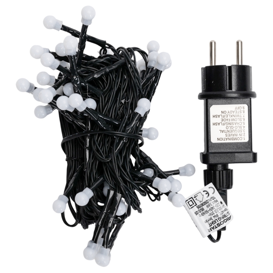 Aigostar - Guirlande de Noël LED extérieure 50 LED / 8 fonctions 8 m IP44 blanc chaud