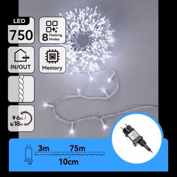Aigostar - Guirlande de Noël LED extérieure 750xLED/8 fonctions 78m IP44 blanc froid