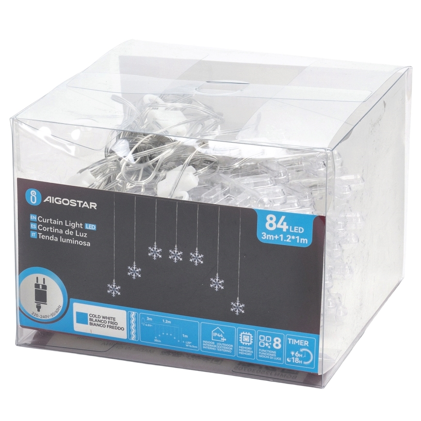 Aigostar - Guirlande de Noël d'extérieur à LED 84xLED/8 fonctions 1,2x1m IP44 blanc froid flocons