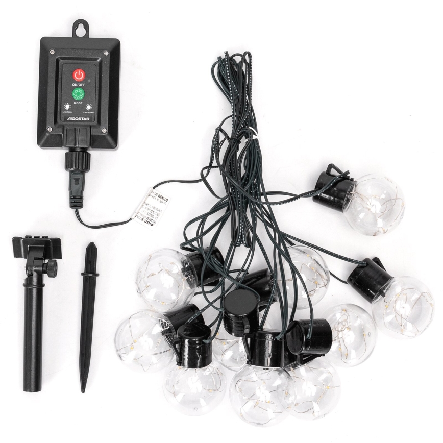 Aigostar - Guirlande de Noël solaire 10xLED/8 fonctions 6,5m IP65 blanc chaud