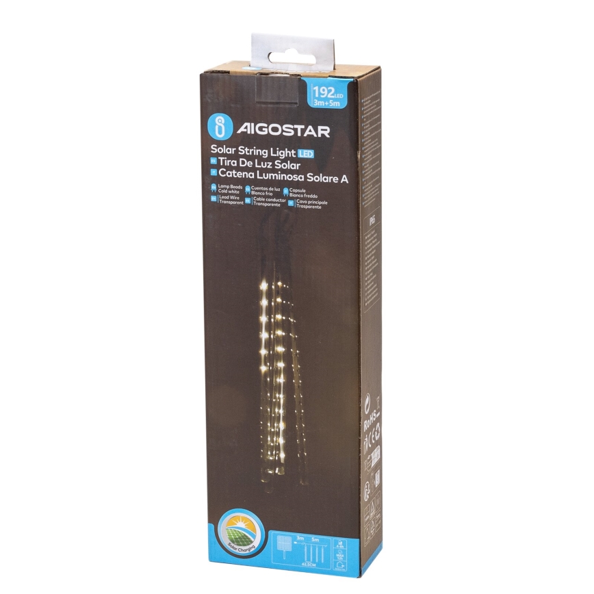 Aigostar - Guirlande de Noël solaire 192xLED/8m IP65 blanc froid