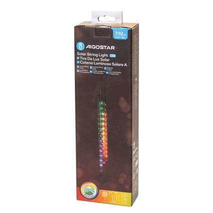 Aigostar - Guirlande de Noël solaire 192xLED/8m IP65 multicolore
