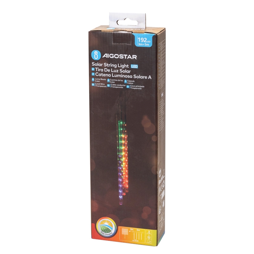 Aigostar - Guirlande de Noël solaire 192xLED/8m IP65 multicolore