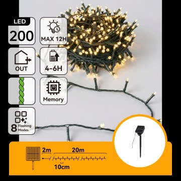 Aigostar - Guirlande de Noël solaire 200 LEDs, 8 fonctions, 22 m, IP65, blanc chaud, 800 mAh