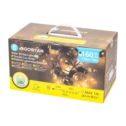 Aigostar - Guirlande de Noël solaire 20xLED/8 fonctions 11,5m IP65 blanc chaud