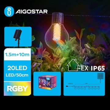 Aigostar - Guirlande de Noël solaire 20xLED/8 fonctions 11,5m IP65 multicolore