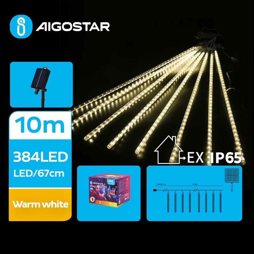 Aigostar - Guirlande de Noël solaire 384xLED/13m IP65 blanc chaud