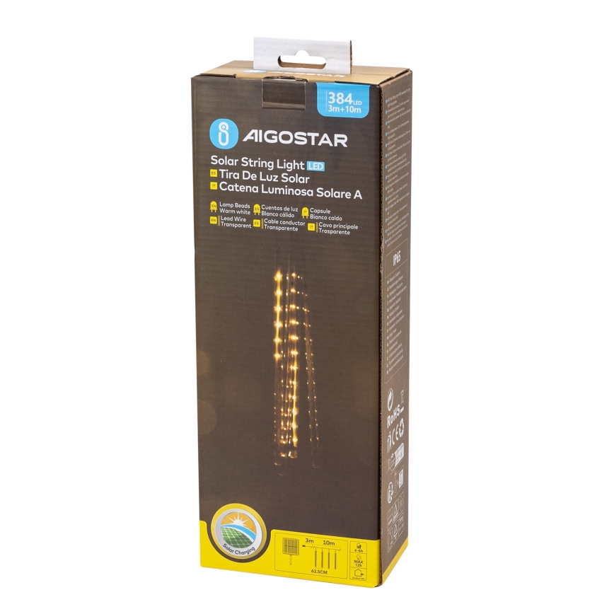 Aigostar - Guirlande de Noël solaire 384xLED/13m IP65 blanc chaud