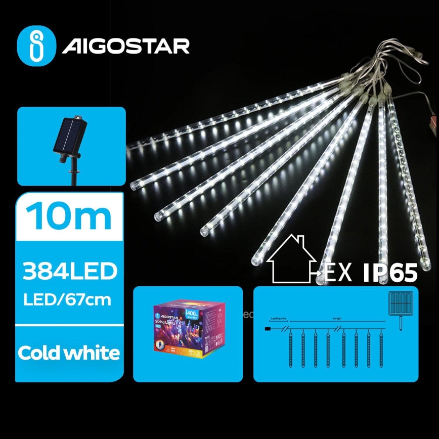 Aigostar - Guirlande de Noël solaire 384xLED/13m IP65 blanc froid