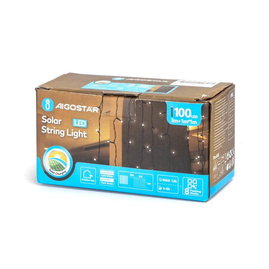 Aigostar - Guirlande solaire LED de Noël 100 LED / 8 modes 4 x 1 m 800 mAh IP65 blanc froid