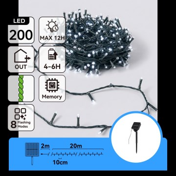 Aigostar - Guirlande de Noël solaire à LED 200 LED/8 fonctions, 22 m, IP65, blanc froid, 800 mAh
