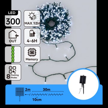 Aigostar - Guirlande de Noël solaire à LED, 300 LED / 8 fonctions, 32 m, IP65, blanc froid, 1200 mAh