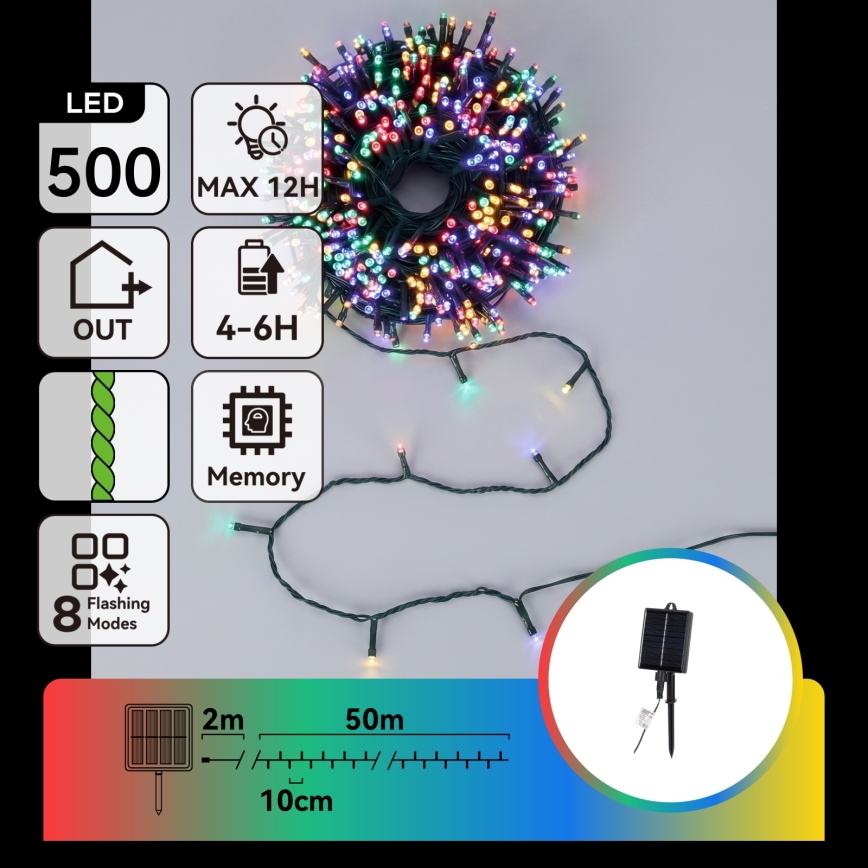 Aigostar - Guirlande de Noël solaire à LED 500 LED/8 fonctions 52 m IP65 multicolore 1200 mAh