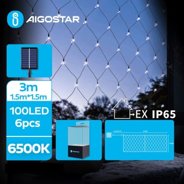 Aigostar - Guirlande de Noël solaire LED 100xLED/8 fonctions 4,5x1,5m IP65 blanc froid