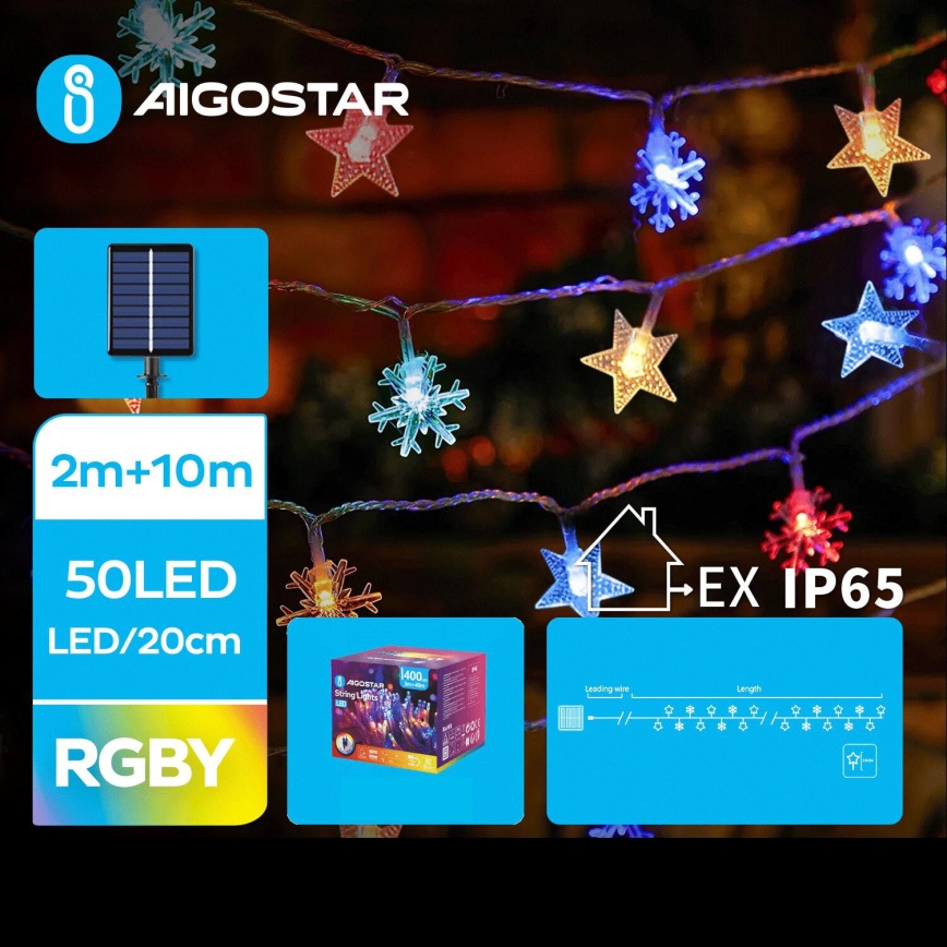 Aigostar - Guirlande de Noël solaire LED 50xLED/8 fonctions 12m IP65 multicolore
