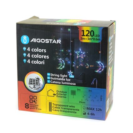 Aigostar - Guirlande solaire de Noël 120 LED, 8 fonctions, 3 x 0,6 m, 500 mAh, IP65, multicolore