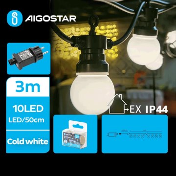 Aigostar - Guirlande décorative d'extérieur 10 LED/3 m, IP44, blanc froid