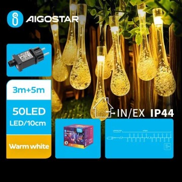 Aigostar - Guirlande décorative d'extérieur LED 50 LED / 8 fonctions, 8 m, IP44, blanc chaud