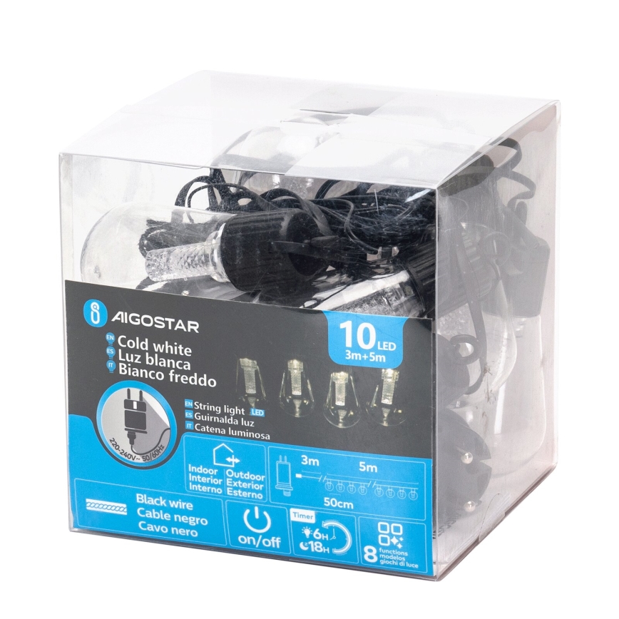 Aigostar - Guirlande décorative extérieure 10xLED/8m IP44 blanc froid