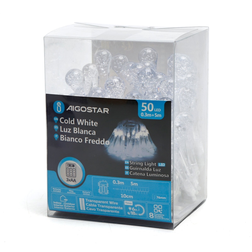 Aigostar - Guirlande décorative extérieure 50xLED/8 fonctions 5,3m IP44 blanc froid