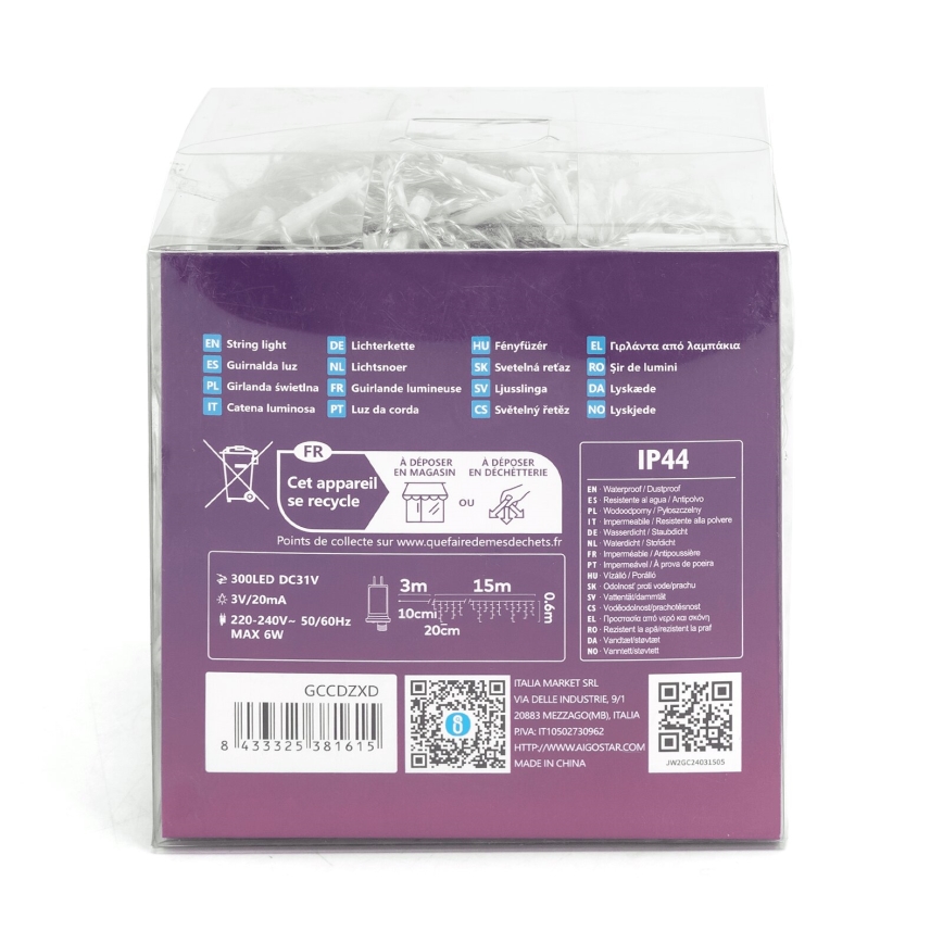 Aigostar - Guirlande décorative extérieure 75xLED/6W/230V 15x0,6m IP44 blanc froid
