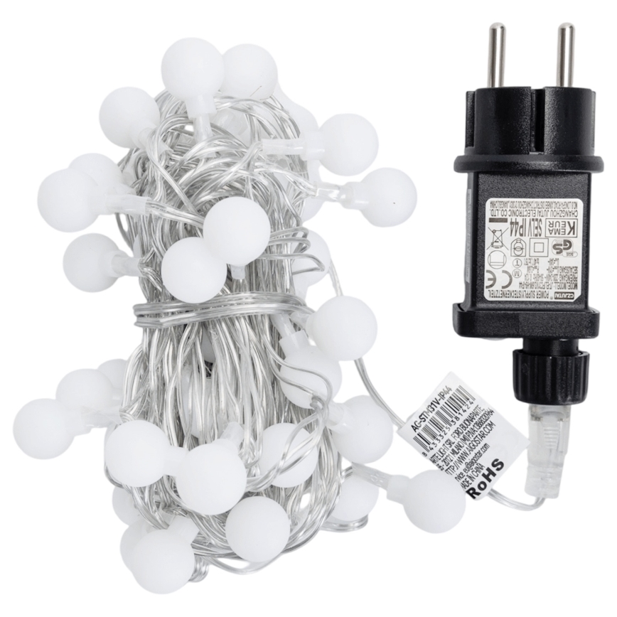 Aigostar - Guirlande lumineuse LED d'extérieur décorative, 50 LED / 8 fonctions, 5 m, IP44, blanc froid