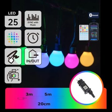 Aigostar - Guirlande d'extérieur connectée MESH RGBICW 25 LED, 5 m, IP44 + télécommande