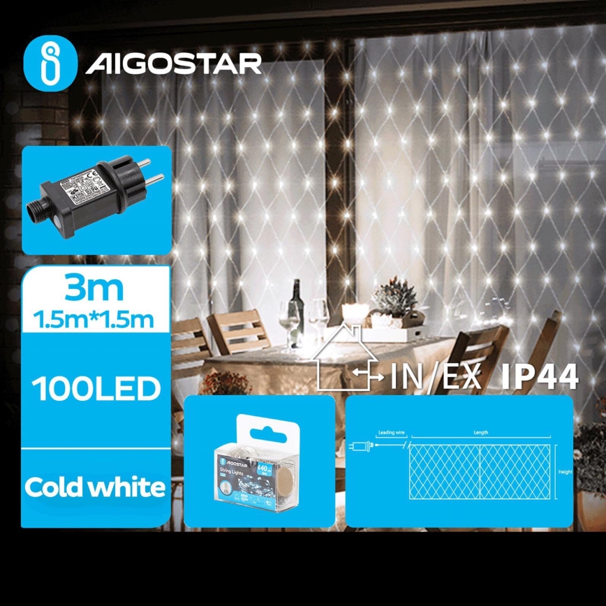 Aigostar - Guirlande extérieure 100xLED/8 fonctions 4,5x1,5m IP44 blanc froid