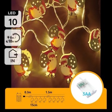 Aigostar - Guirlande LED 10 LED, alimentée par 3 piles AA, 1,5 m, blanc chaud, motif Père Noël