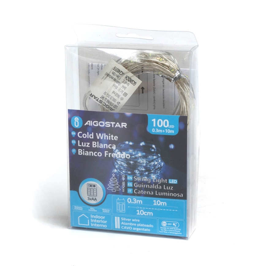 Aigostar - Guirlande LED 100xLED/3xAA 10,3m blanc froid