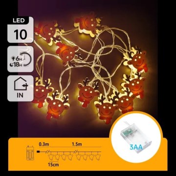 Aigostar - Guirlande LED 10xLED/3xAA 1,5m blanc chaud renne