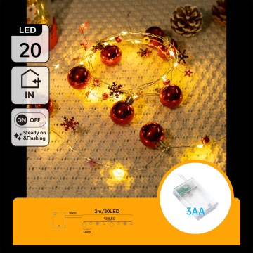 Aigostar - Guirlande LED 20 LED / 3 piles AA, 2 m, blanc chaud