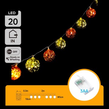 Aigostar - Guirlande LED 20 LED / 3 piles AA, 2 m, blanc chaud