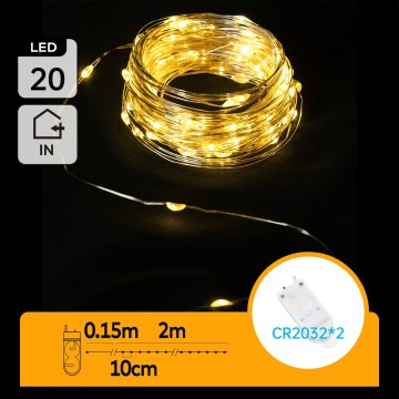 Aigostar - Guirlande LED 20xLED/2x3V 2 m blanc chaud