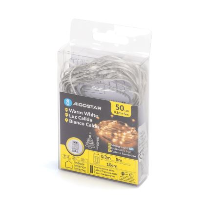 Aigostar - Guirlande LED 50xLED/3xAA 5,3m blanc chaud