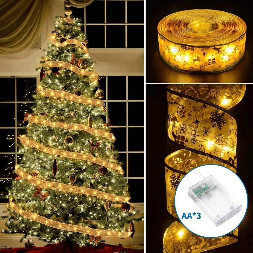 Aigostar - Guirlande LED de Noël 100 LED/3xAA 10 m blanc chaud doré