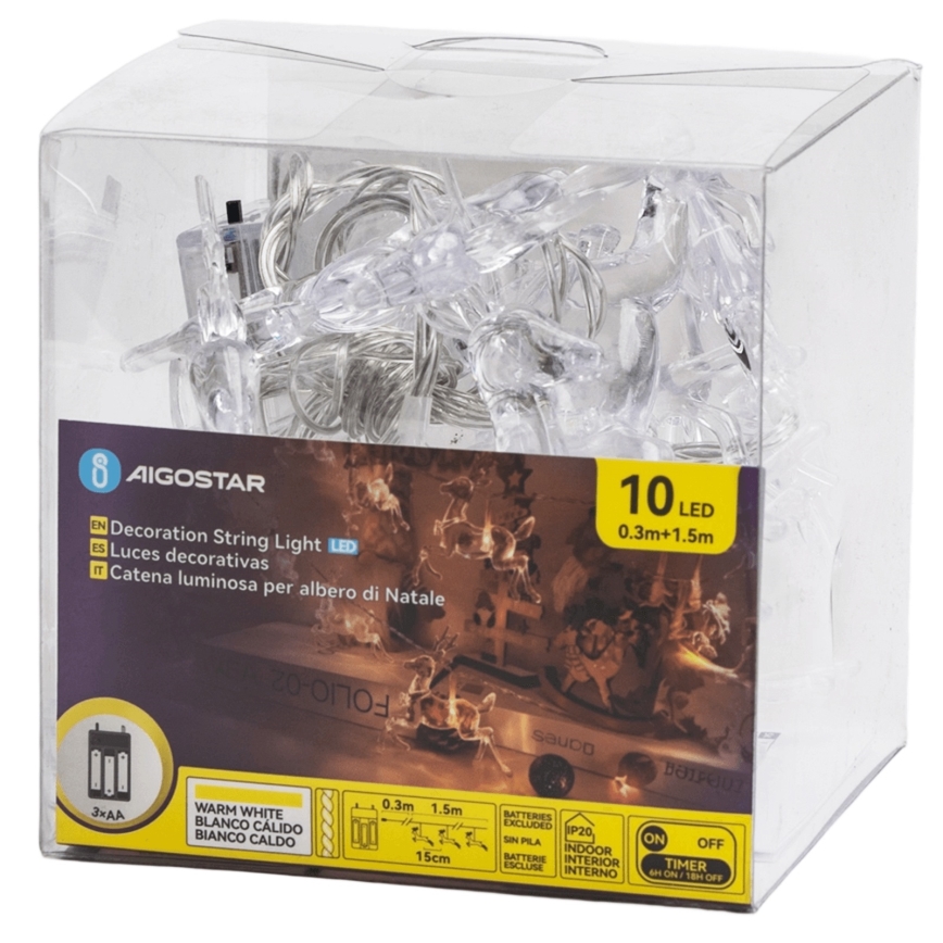 Aigostar - Guirlande LED de Noël 10xLED/3xAA 1,5m blanc chaud à motifs rennes
