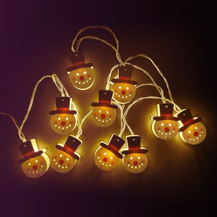 Aigostar - Guirlande LED de Noël 10xLED/3xAA 1,5m blanc chaud bonhomme de neige