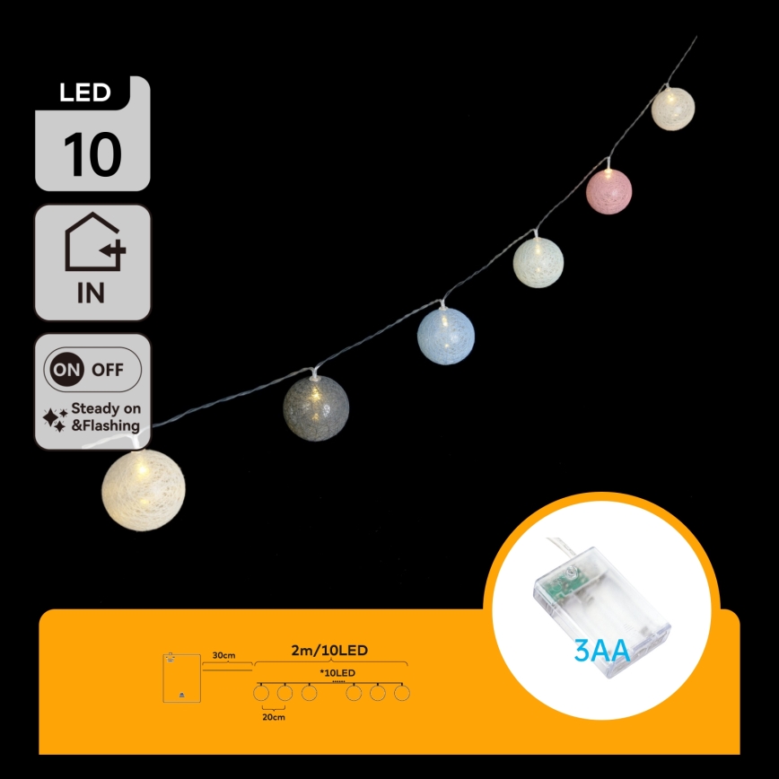 Aigostar - Guirlande LED de Noël 10xLED/3xAA 2 m, blanc chaud