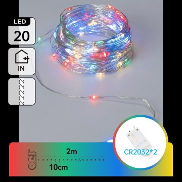 Aigostar - Guirlande LED de Noël 20xLED/2xCR2032 2m multicolore