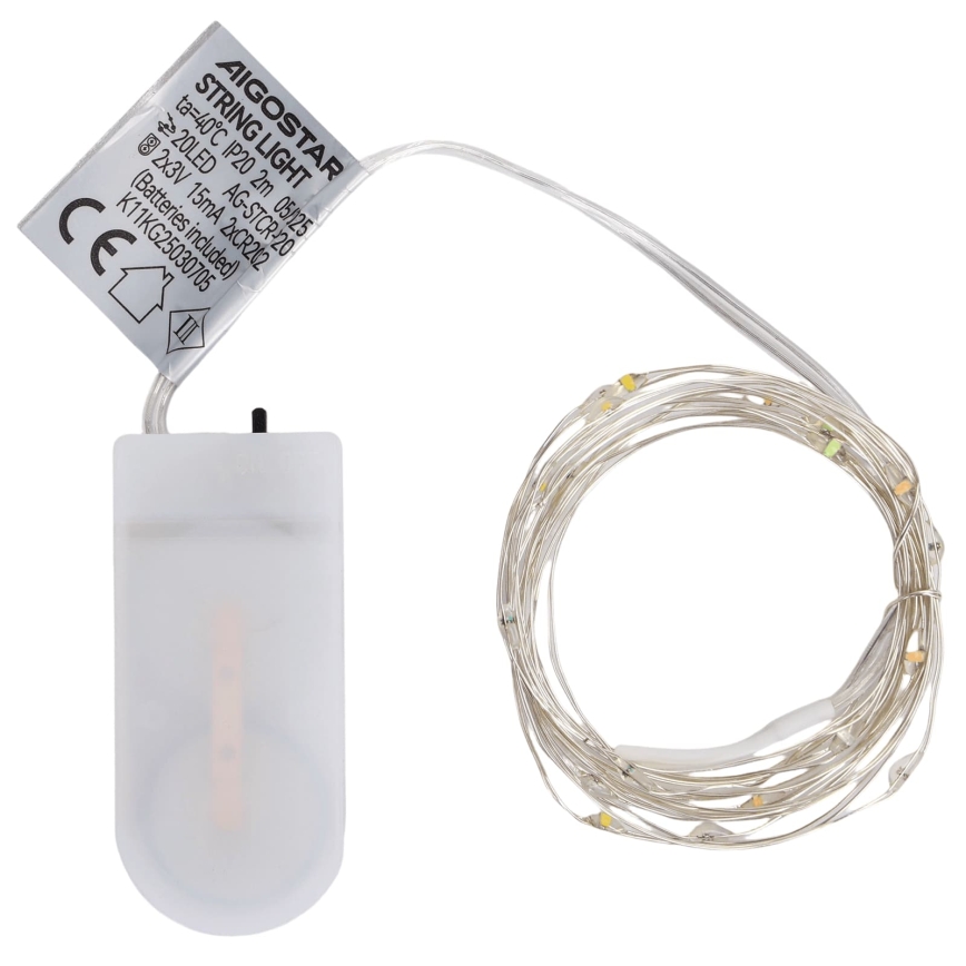 Aigostar - Guirlande LED de Noël 20xLED/2xCR2032 2m multicolore
